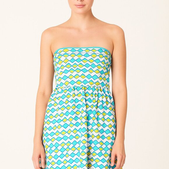 Lusana NWT Organic Cotton Strapless Mini Dress Size 4 Geometric Print - Picture 1 of 7